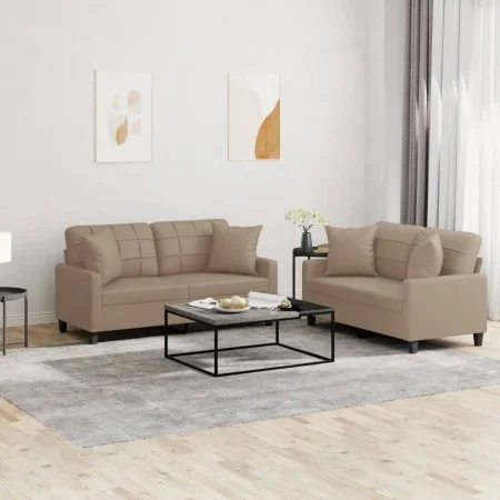 Juego de sofás con cojines 2 piezas cuero sintético capuchino by , Sofas - Ref: Foro24-3201372, Price: 422,12 €, Discount: %