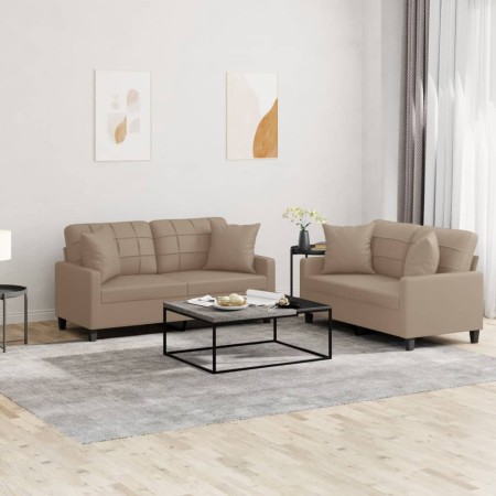 Juego de sofás con cojines 2 piezas cuero sintético capuchino by , Sofas - Ref: Foro24-3201372, Price: 431,53 €, Discount: %