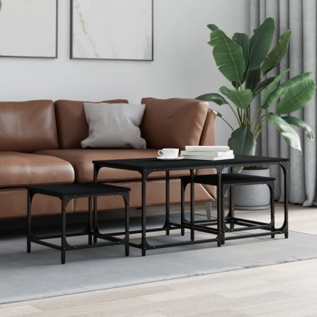 Mesas de centro apilables 3 piezas madera de ingeniería negro by , Coffee table - Ref: Foro24-835389, Price: 55,78 €, Discoun...