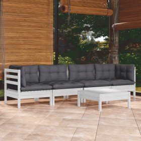 Muebles de jardín 5 pzas con cojines madera maciza de pino en Conjuntos de jardín | Comprar online en Foro24