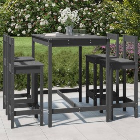 Set de mesa y taburetes altos jardín 5 piezas madera pino gris