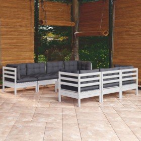 Muebles de jardín 8 pzas con cojines madera maciza de pino