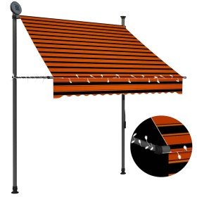 Toldo manual retráctil con LED naranja y marrón 150 cm Toldo manual retráctil con LED naranja y marrón 150 cm