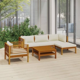 Muebles de jardín 6 pzas cojines crema madera maciza de acacia