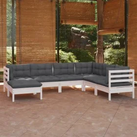 Garden furniture 8 pieces with white pine wood cushions by , Garden sets - Ref: Foro24-3096563, Price: 579,60 €, Discount: %