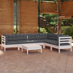 Muebles de jardín 8 pzas con cojines blanco madera de pino de , Conjuntos de jardín - Ref: Foro24-3096690, Precio: 587,02 €, ...