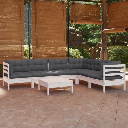 Gartenmöbel 8-teilig mit Kissen aus weißem Kiefernholz von , Gartensets - Ref: Foro24-3096690, Preis: 587,02 €, Rabatt: %