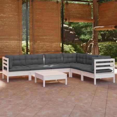 Muebles de jardín 8 pzas con cojines blanco madera de pino de , Conjuntos de jardín - Ref: Foro24-3096690, Precio: 579,59 €, ...