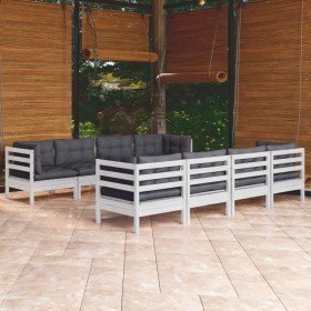 Muebles de jardín 9 pzas con cojines madera maciza de pino