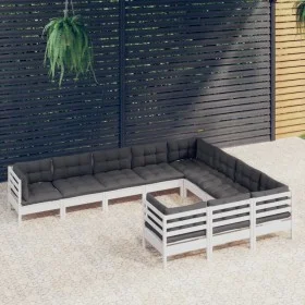 Gartenmöbel 10 Stück und Kissen aus weißem Kiefernholz von , Gartensets - Ref: Foro24-3096996, Preis: 866,66 €, Rabatt: %