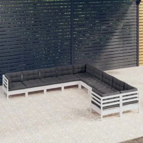 Garden furniture 10 pieces and white pine wood cushions by , Garden sets - Ref: Foro24-3097008, Price: 866,66 €, Discount: %