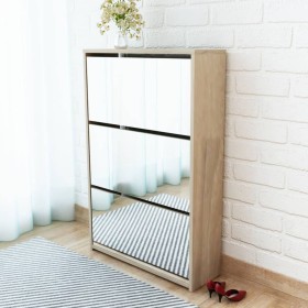 Schuhschrank mit 3 Fächern, Spiegel, Eiche, 63x17x102,5 cm. von vidaXL, Schuhregale und Schuhorganisatoren - Ref: Foro24-2430...