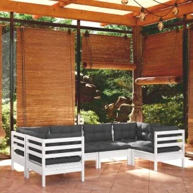 Garden furniture 6 pieces with white pine wood cushions by , Garden sets - Ref: Foro24-3097296, Price: 529,91 €, Discount: %