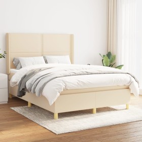 Cama box spring con colchón tela color crema 140x1