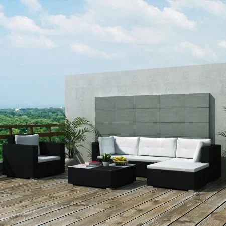 6-teiliges Gartenmöbel-Set und schwarze Kissen aus synthetischem Rattan von vidaXL, Gartensets - Ref: Foro24-41874, Preis: 62...