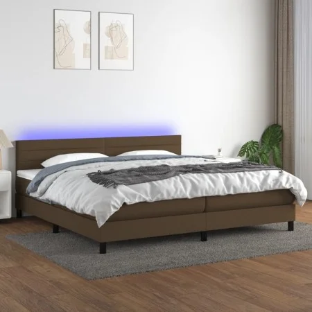 Cama box spring colchón luces LED tela marrón oscuro 200x200 cm de , Camas y somieres - Ref: Foro24-3133264, Precio: 594,47 €...