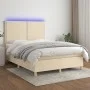 Box spring bed mattress and LED lights cream fabric 140x190 cm by , Beds and slatted bases - Ref: Foro24-3135354, Price: 470,...