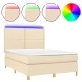 Box spring bed mattress and LED lights cream fabric 140x190 cm by , Beds and slatted bases - Ref: Foro24-3135354, Price: 470,...