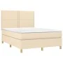Box spring bed mattress and LED lights cream fabric 140x190 cm by , Beds and slatted bases - Ref: Foro24-3135354, Price: 470,...