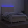 Box spring bed mattress and LED lights cream fabric 140x190 cm by , Beds and slatted bases - Ref: Foro24-3135354, Price: 470,...