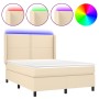 Box spring bed mattress and LED lights cream fabric 140x190 cm by , Beds and slatted bases - Ref: Foro24-3138234, Price: 471,...