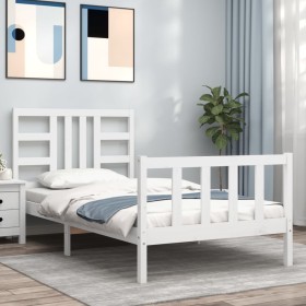 Estructura de cama con cabecero madera maciza blanco 90x190 cm