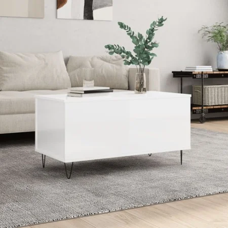 Couchtisch aus glänzend weißem Sperrholz, 90 x 44,5 x 45 cm von , Couchtisch - Ref: Foro24-830974, Preis: 72,81 €, Rabatt: %