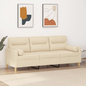 3-seater sofa with cream fabric cushions 180 cm by , Sofas - Ref: Foro24-3200831, Price: 275,94 €, Discount: %