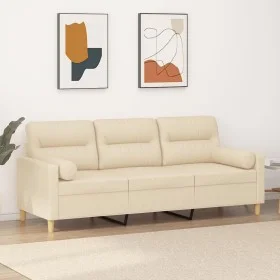 3-seater sofa with cream fabric cushions 180 cm by , Sofas - Ref: Foro24-3200831, Price: 271,69 €, Discount: %