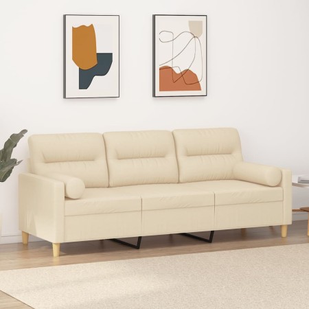 3-seater sofa with cream fabric cushions 180 cm by , Sofas - Ref: Foro24-3200831, Price: 275,94 €, Discount: %