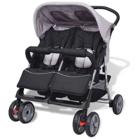 Gray and black steel twin stroller by vidaXL, Baby strollers - Ref: Foro24-10110, Price: 199,57 €, Discount: %