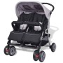 Grau-schwarzer Zwillingskinderwagen aus Stahl von vidaXL, Kinderwagen - Ref: Foro24-10110, Preis: 184,80 €, Rabatt: %