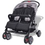 Grau-schwarzer Zwillingskinderwagen aus Stahl von vidaXL, Kinderwagen - Ref: Foro24-10110, Preis: 184,80 €, Rabatt: %