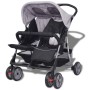 Grau-schwarzer Zwillingskinderwagen aus Stahl von vidaXL, Kinderwagen - Ref: Foro24-10110, Preis: 184,80 €, Rabatt: %