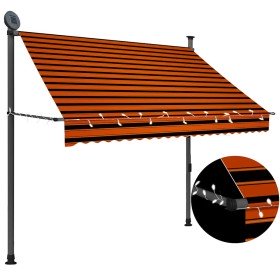 Toldo manual retráctil con LED naranja y marrón 200 cm Toldo manual retráctil con LED naranja y marrón 200 cm