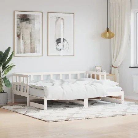 Trundle sofa bed solid white pine wood 90x190 cm by , Beds and slatted bases - Ref: Foro24-836211, Price: 189,14 €, Discount: %