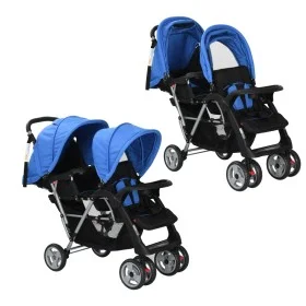 Blau-schwarzer Tandem-Kinderwagen aus Stahl für 2 Kinder von vidaXL, Kinderwagen - Ref: Foro24-10112, Preis: 207,20 €, Rabatt: %