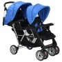 Blau-schwarzer Tandem-Kinderwagen aus Stahl für 2 Kinder von vidaXL, Kinderwagen - Ref: Foro24-10112, Preis: 207,20 €, Rabatt: %