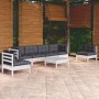 Muebles de jardín 7 pzas con cojines madera maciza de pino
