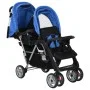 Blau-schwarzer Tandem-Kinderwagen aus Stahl für 2 Kinder von vidaXL, Kinderwagen - Ref: Foro24-10112, Preis: 207,20 €, Rabatt: %