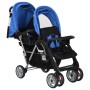 Blau-schwarzer Tandem-Kinderwagen aus Stahl für 2 Kinder von vidaXL, Kinderwagen - Ref: Foro24-10112, Preis: 202,69 €, Rabatt: %