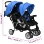 Blau-schwarzer Tandem-Kinderwagen aus Stahl für 2 Kinder von vidaXL, Kinderwagen - Ref: Foro24-10112, Preis: 207,20 €, Rabatt: %