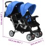 Blue and black steel tandem stroller for 2 children by vidaXL, Baby strollers - Ref: Foro24-10112, Price: 191,20 €, Discount: %