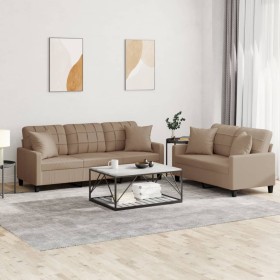 Cappuccino synthetic leather 2-piece sofa set with cushions by , Sofas - Ref: Foro24-3201392, Price: 492,05 €, Discount: %