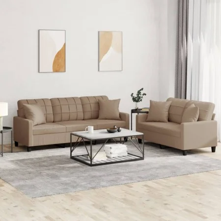 Cappuccino synthetic leather 2-piece sofa set with cushions by , Sofas - Ref: Foro24-3201392, Price: 485,25 €, Discount: %