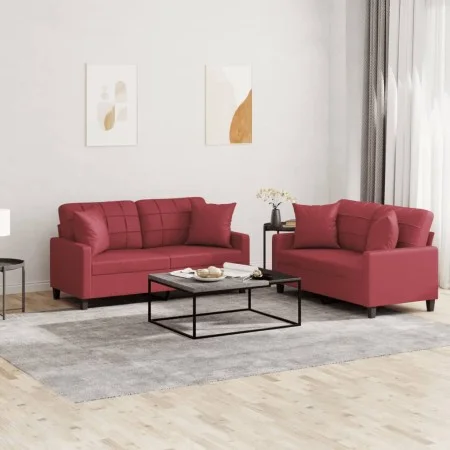 Sofa set with cushions 2 pieces red synthetic leather by , Sofas - Ref: Foro24-3201371, Price: 479,04 €, Discount: %