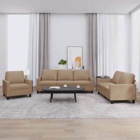 Cappuccino synthetic leather 3-piece sofa set with cushions by , Sofas - Ref: Foro24-3201402, Price: 575,29 €, Discount: %