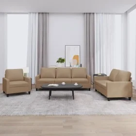 Cappuccino synthetic leather 3-piece sofa set with cushions by , Sofas - Ref: Foro24-3201402, Price: 566,98 €, Discount: %