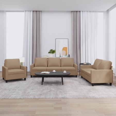 3-teilige Sofagarnitur aus Cappuccino-Kunstleder mit Kissen von , Sofas - Ref: Foro24-3201402, Preis: 575,29 €, Rabatt: %