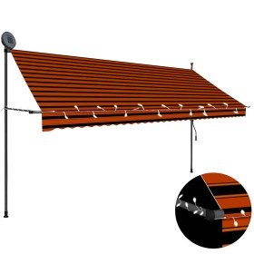 Toldo manual retráctil con LED naranja y marrón 350 cm Toldo manual retráctil con LED naranja y marrón 350 cm